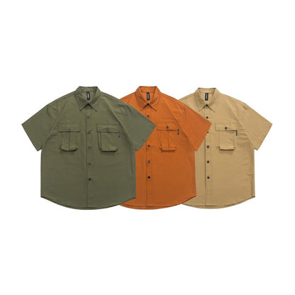 Unisex Shirt Summer Retro Three-Dimensional Pocket Loose