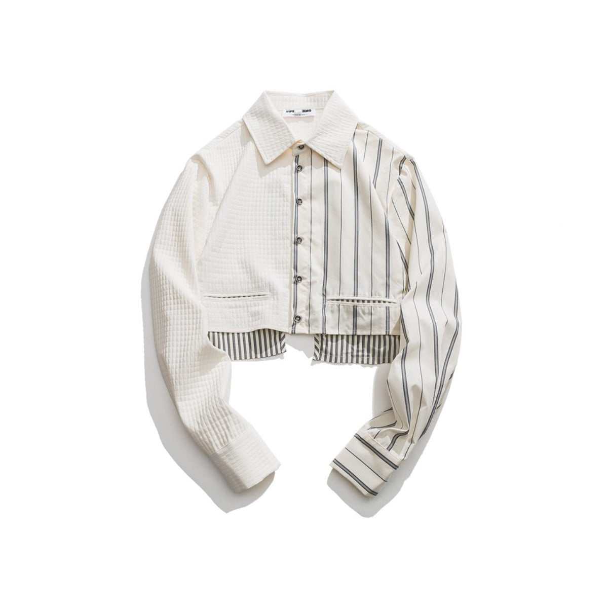 Unisex Shirt Striped Stitching Navel Coat
