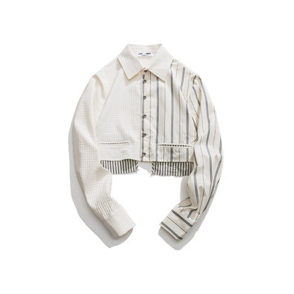 Unisex Shirt Striped Stitching Navel Coat