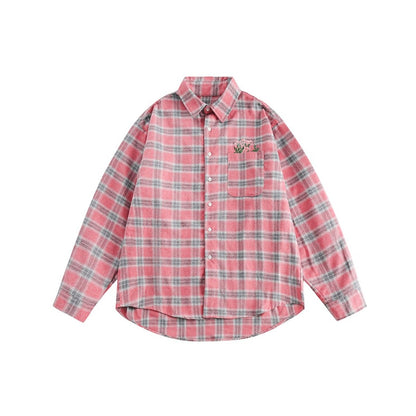 Unisex Shirt Retro Loose Plaid Shirt