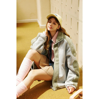 Unisex Coat Stitching Lambswool Winter Coat Warm