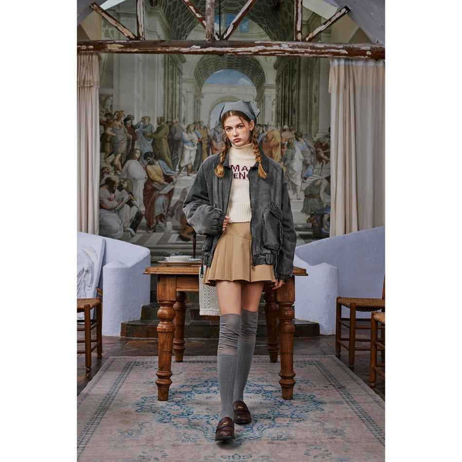 Unisex Coat Quilted Denim Coat Winter