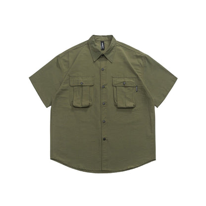 Unisex Shirt Summer Retro Three-Dimensional Pocket Loose