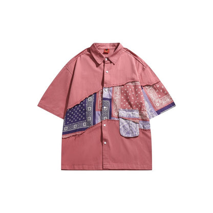 Unisex Shirt Summer Retro Paisley Stitching Loose