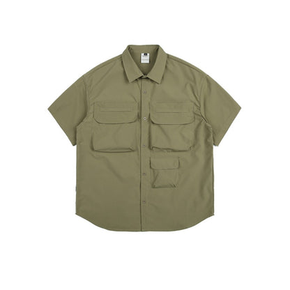 Unisex Shirt Retro Large Pocket Loose Casual