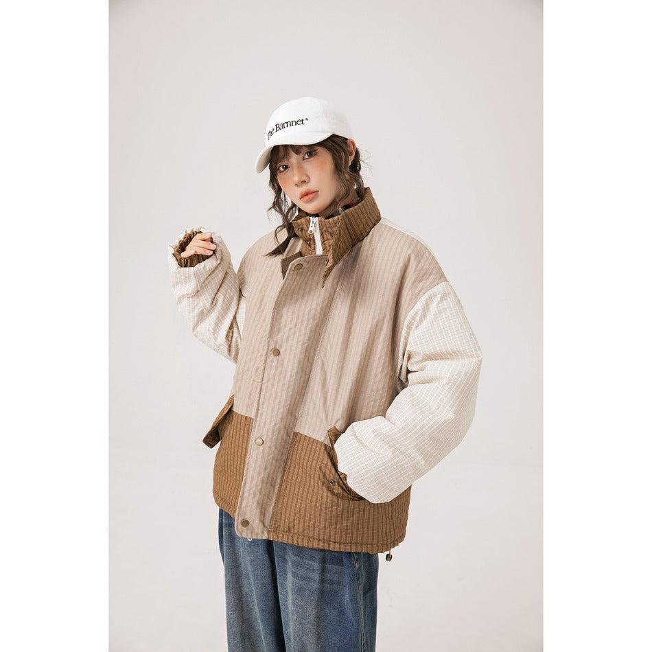 Unisex Coat Retro Patchwork Small Plaid Winter Coat