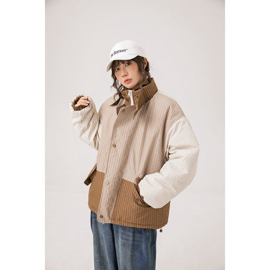 Unisex Coat Retro Patchwork Small Plaid Winter Coat