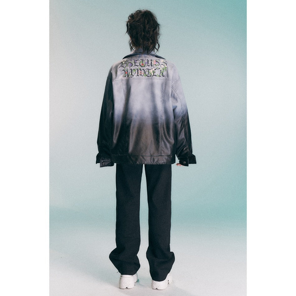Unisex Coat Retro Gradient Baggy Coat PU Leather Coat