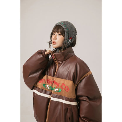 Unisex Coat PU Leather Jacket Winter Thickening Stand Collar