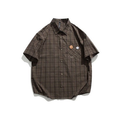 Unisex Shirt Retro College Style Plaid Loose