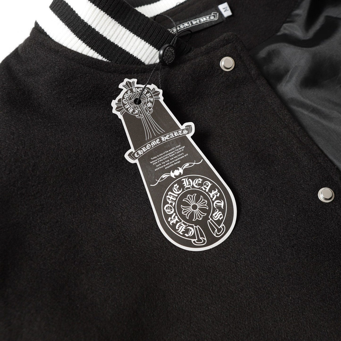 Chrome Hearts Cross Embroidered Leather Sleeve Varsity Jacket - Black Street Style 116