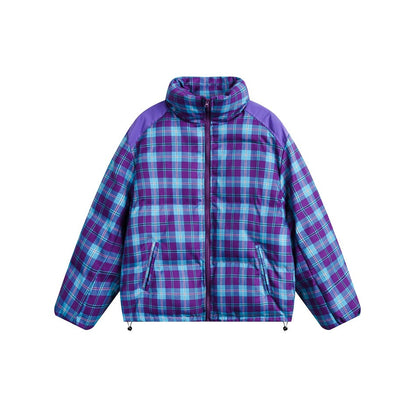Unisex Coat Plaid Stand-up Collar Cotton-Padded Coat Winter Thickening