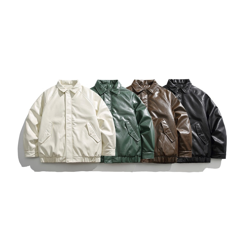 Unisex Coat Vintage Cotton-Padded Clothes Loose Couple PU Leather