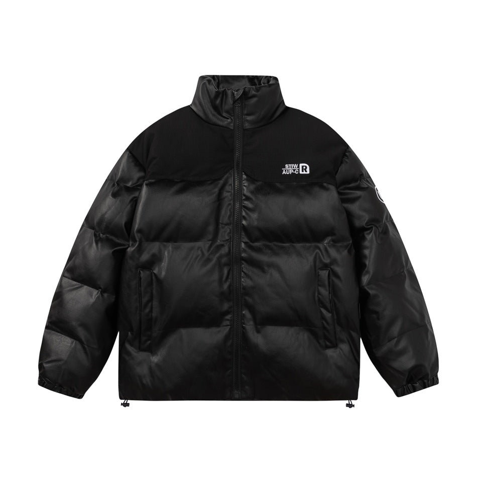 Unisex Coat Versatile Cotton Coat Thick PU Leather