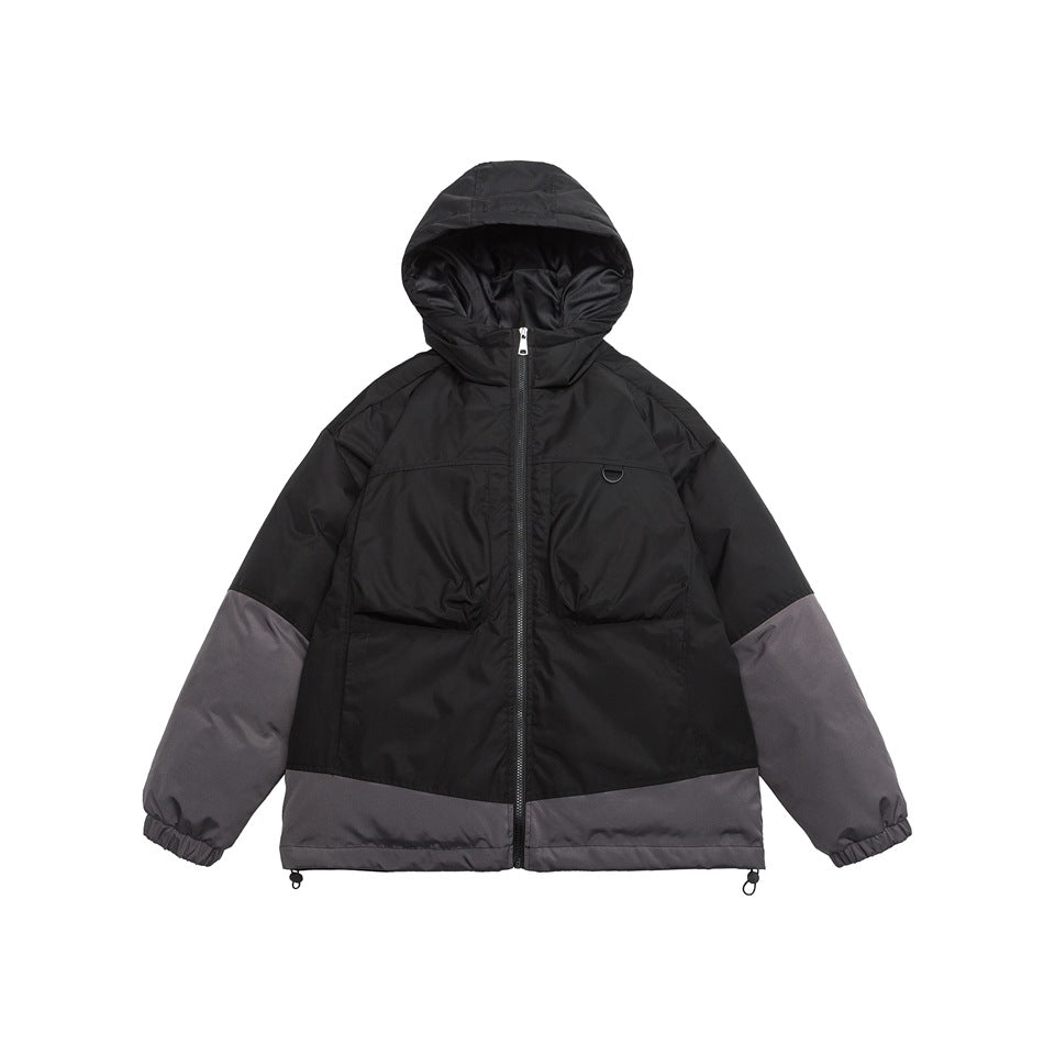 Unisex Coat Colorblock Hood All-Match Loose Couple Coat