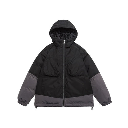 Unisex Coat Colorblock Hood All-Match Loose Couple Coat