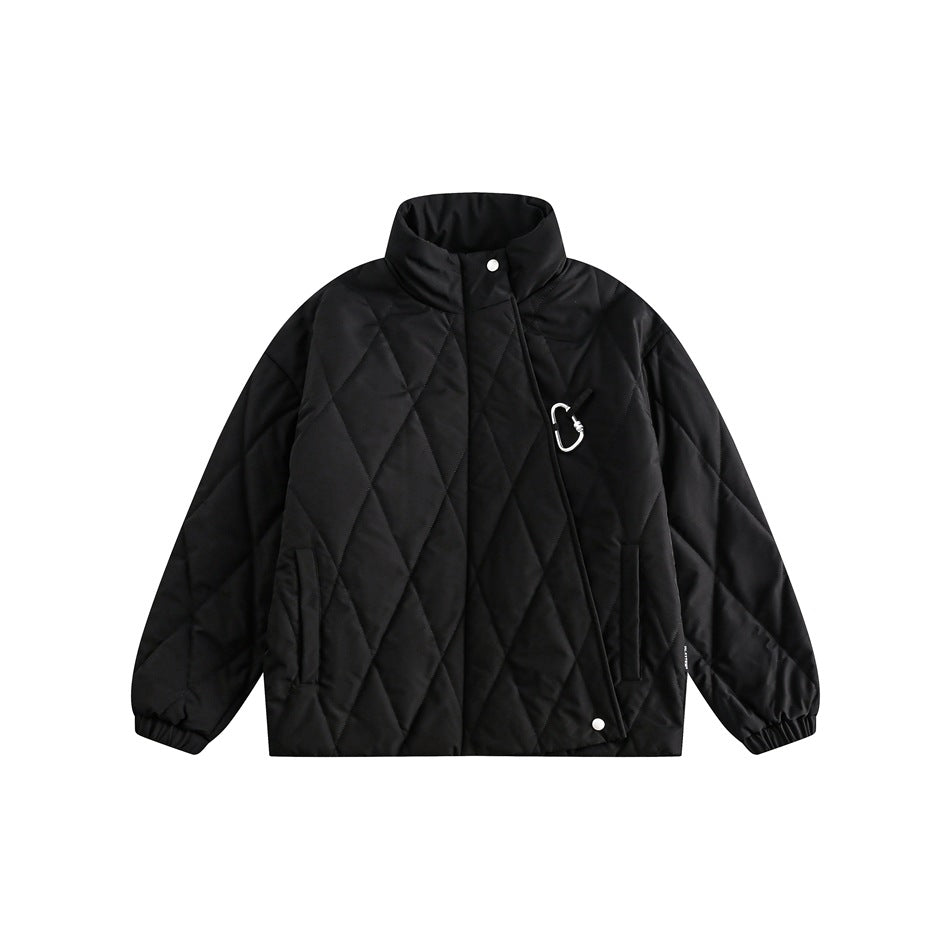 Unisex Coat Winter Cotton Dress Diamond Lattice Stand Collar Coat