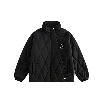 Unisex Coat Winter Cotton Dress Diamond Lattice Stand Collar Coat