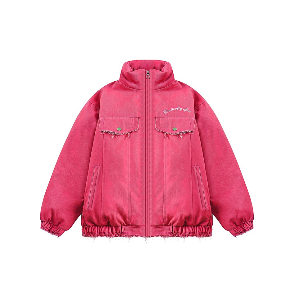 Unisex Coat Butterfly Embroidered Cotton Jacket Stand Collar Coat