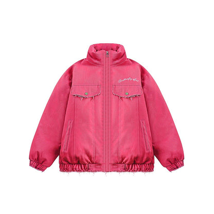 Unisex Coat Butterfly Embroidered Cotton Jacket Stand Collar Coat