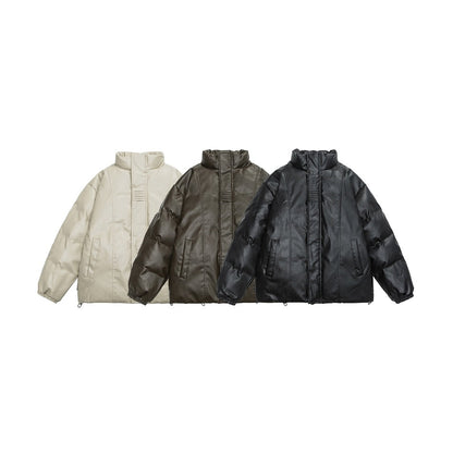 Unisex Coat PU Leather Cotton-Padded Jacket Loose