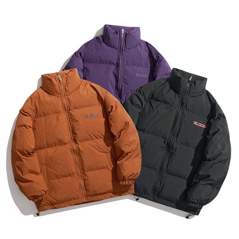 Unisex Coat Winter Stand-up Collar Cotton-Padded Coat Thickened Plaid