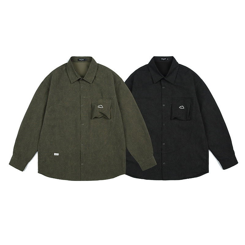 Unisex Shirt Retro Loose Three-Dimensional Pocket