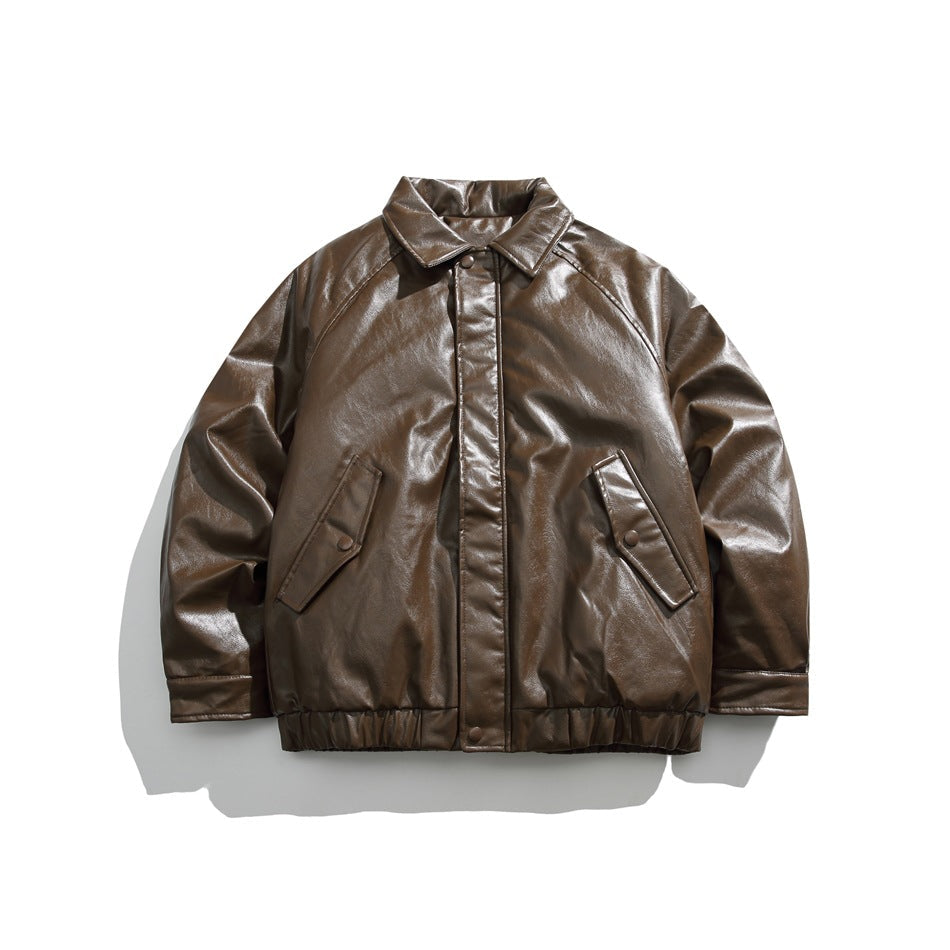 Unisex Coat Vintage Cotton-Padded Clothes Loose Couple PU Leather