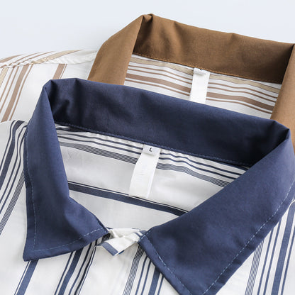 Unisex Shirt Retro Patchwork Three-Dimensional Pocket Loose Stripes