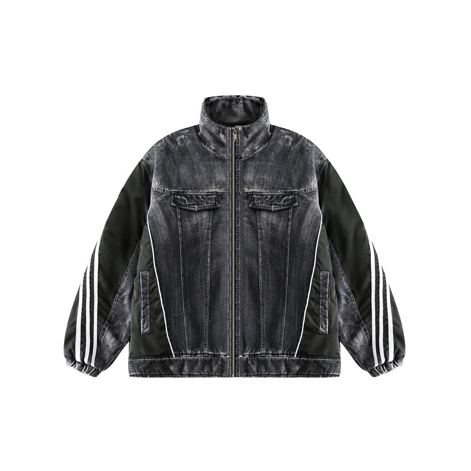 Unisex Coat Stitching Quilted Denim Coat Couple