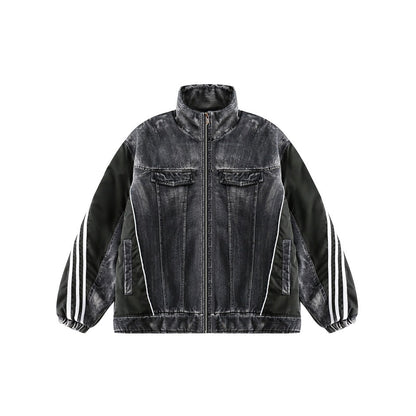 Unisex Coat Stitching Quilted Denim Coat Couple