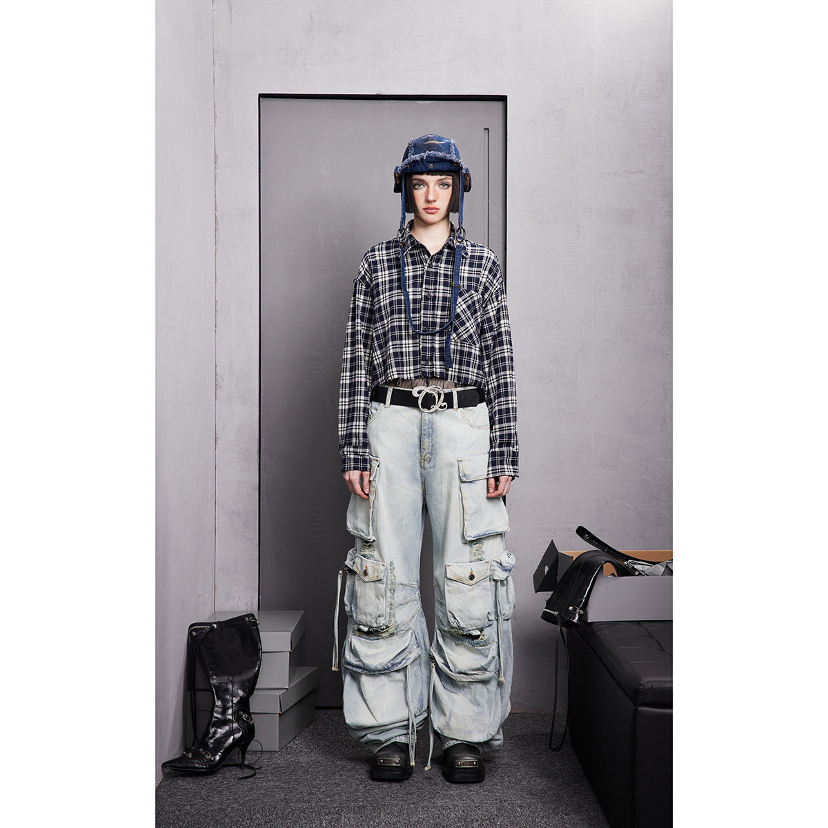 Unisex Shirt Loose Plaid Coat