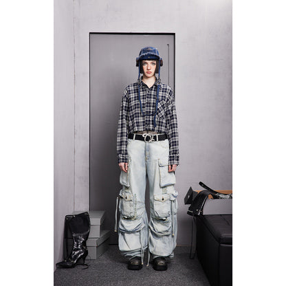 Unisex Shirt Loose Plaid Coat