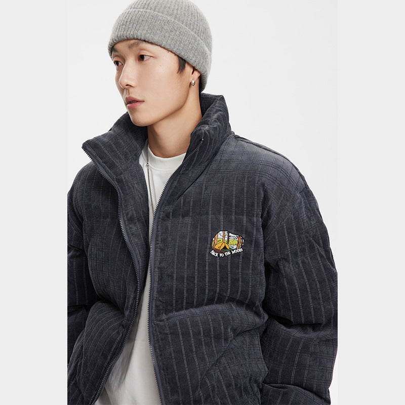 Unisex Coat Stand Collar Corduroy Thickened Couple