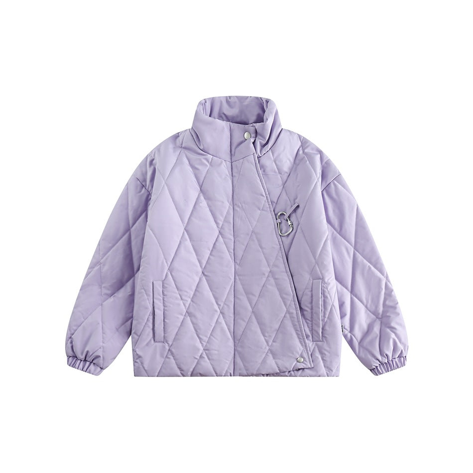 Unisex Coat Winter Cotton Dress Diamond Lattice Stand Collar Coat