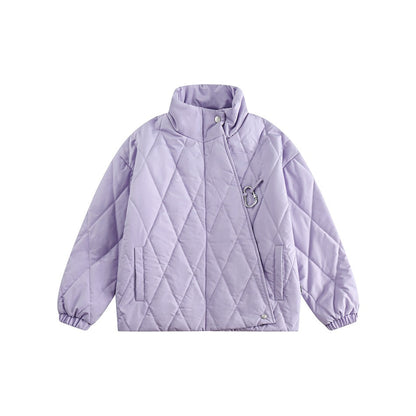 Unisex Coat Winter Cotton Dress Diamond Lattice Stand Collar Coat