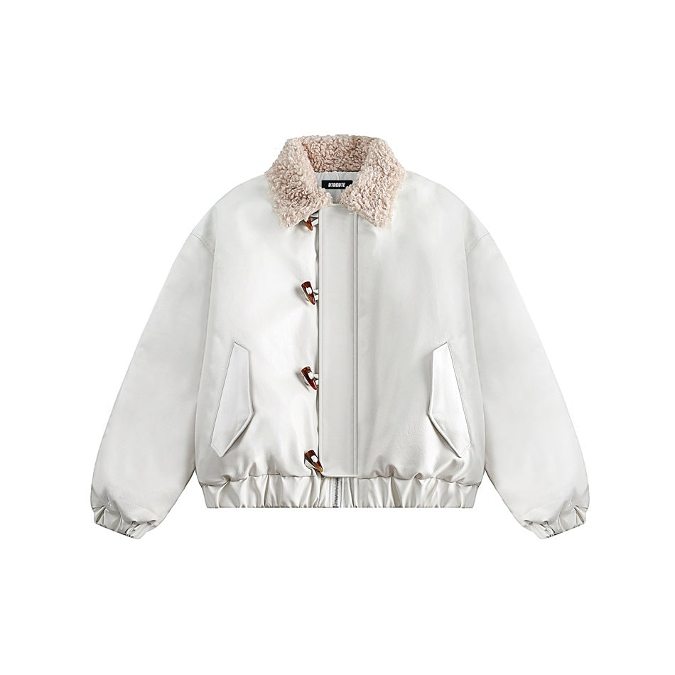 Unisex Coat Lamb Wool Cotton-Padded Jacket Thickened Padded Jacket PU Leather