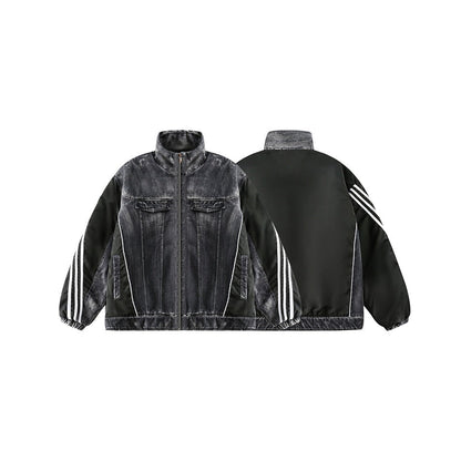 Unisex Coat Stitching Quilted Denim Coat Couple
