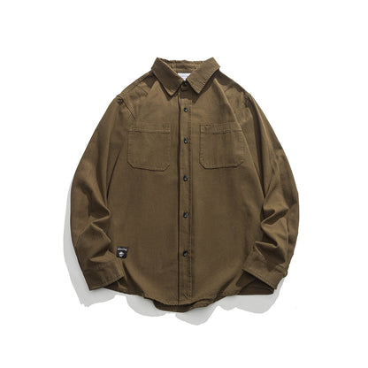 Unisex Shirt Retro Solid Color Loose Casual