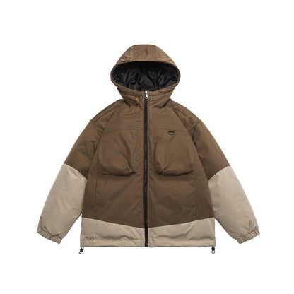 Unisex Coat Colorblock Hood All-Match Loose Couple Coat