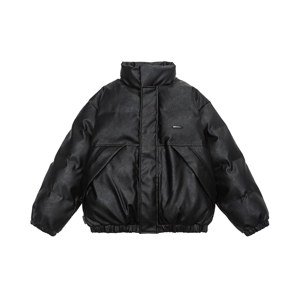 Unisex Coat Old Winter PU Leather Cotton-Padded Jacket