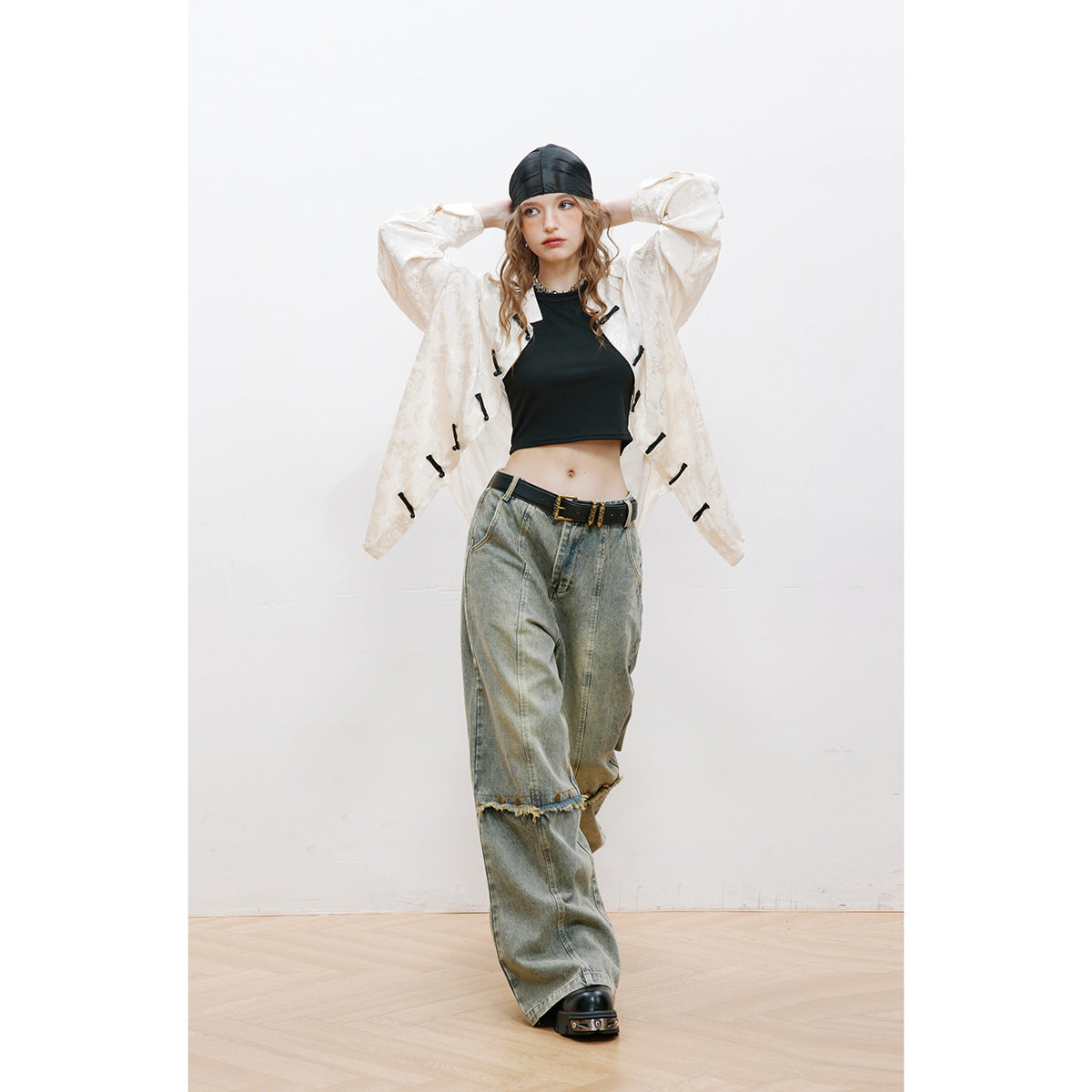Unisex Shirt Chinese Style Shirt Loose Long Sleeve
