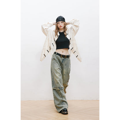 Unisex Shirt Chinese Style Shirt Loose Long Sleeve