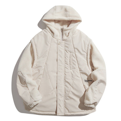 Unisex Coat Stitching Lamb Wool Warm and Loose Cotton-Padded Coat