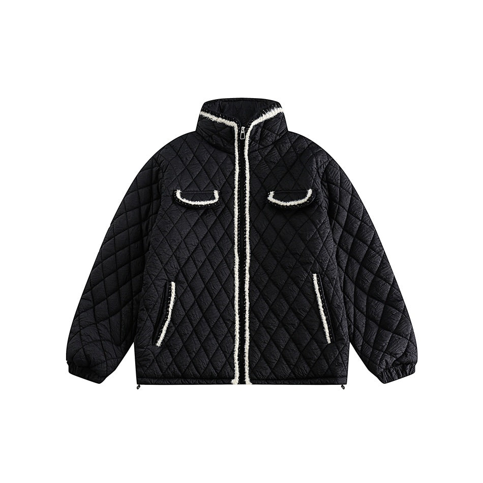 Unisex Coat Rhombus Plaid Cotton-Padded Coat Winter Coat