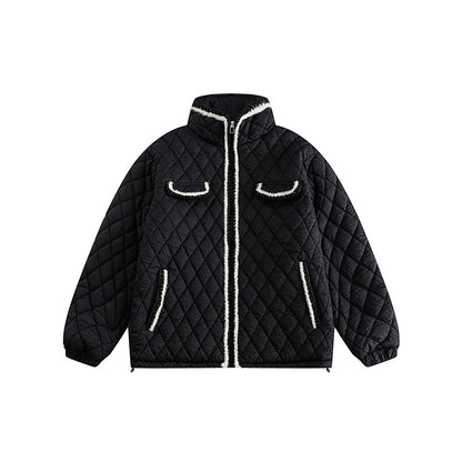 Unisex Coat Rhombus Plaid Cotton-Padded Coat Winter Coat