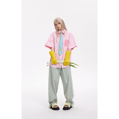Unisex Shirt Summer Loose Stitching Pink