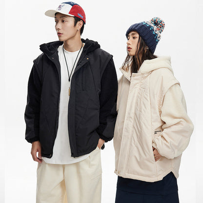 Unisex Coat Stitching Lamb Wool Warm and Loose Cotton-Padded Coat