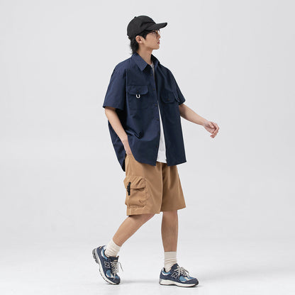Unisex Shirt Retro Multi-Pocket Loose Casual