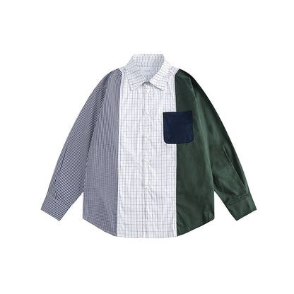 Unisex Shirt Stitching Plaid Loose Casual
